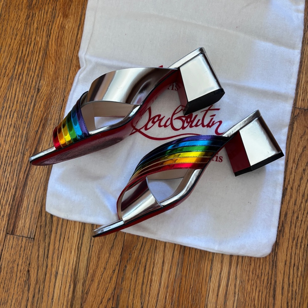 Christian Louboutin Arkenmule Silver Rainbow 55 Heel Sandals | size 38.5 - Picture 3 of 10
